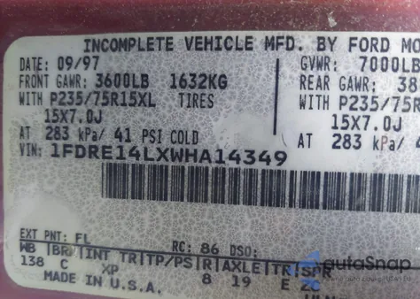 1998 Ford E-150 Recreational z USA, uszkodzony, nr VIN 1FDRE14LXWHA14349